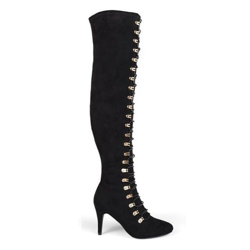 Journee Collection Womens 9 M Black Trill Thigh High Zip Up Boots NIB GM7